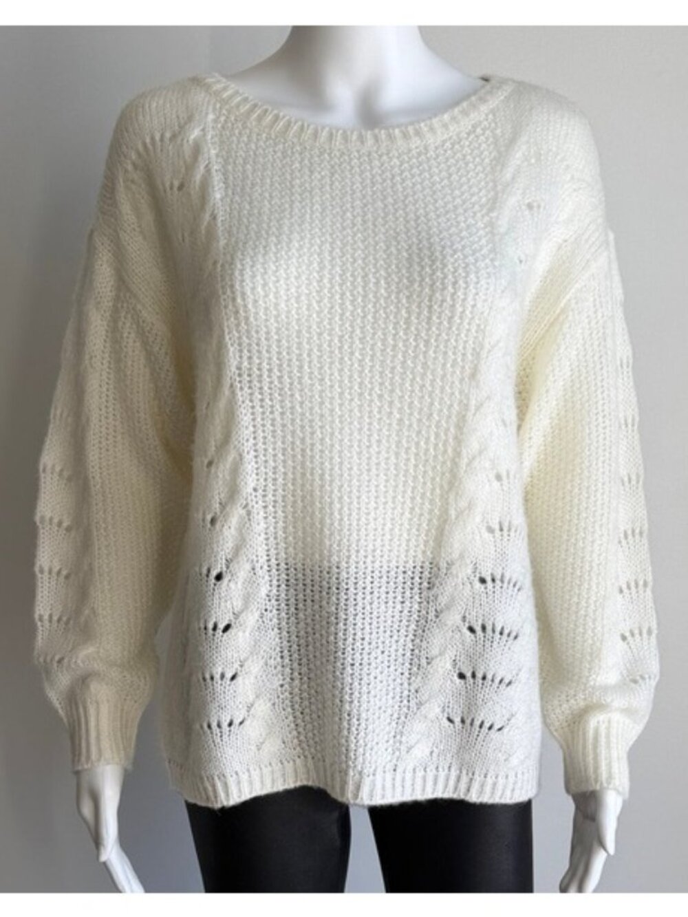 Oversized Cream Textured Knit Sweater A|X Armani Exchange Cozy Neutral Pullover